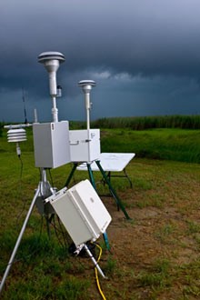 A particulate matter air sampler in a field in Louisiana